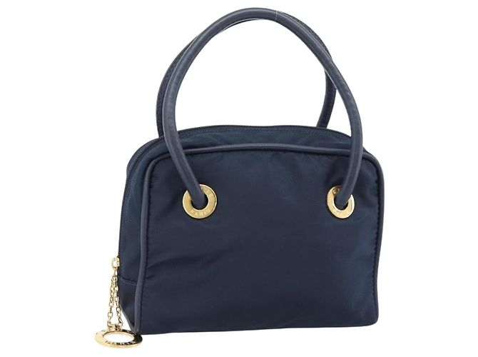 Céline CELINE Circle Handtasche Nylon Navy Gold Auth 183217 Golden Marineblau