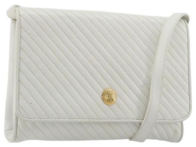 Céline CELINE Shoulder Bag Leather White Gold Auth gh2134