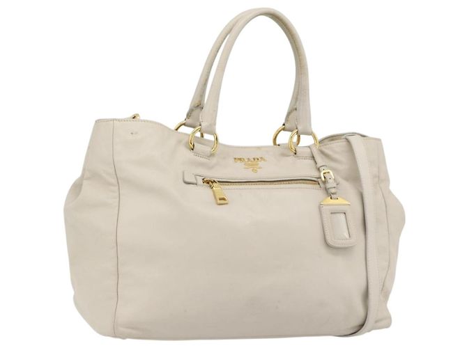 Borsa PRADA in pelle 2way Avorio Oro Auth 182009 D'oro Crudo