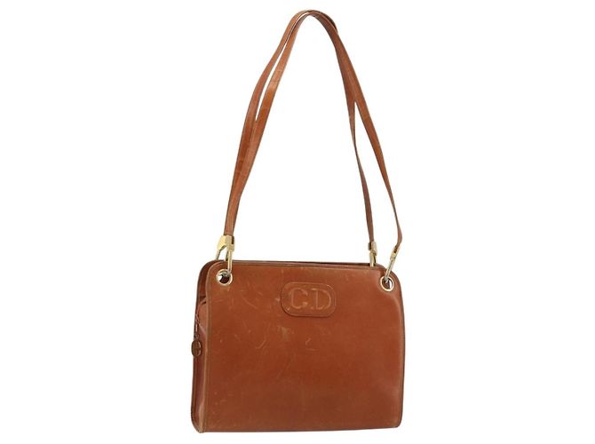 Borsa a tracolla Christian Dior in pelle marrone oro Auth 182105 D'oro