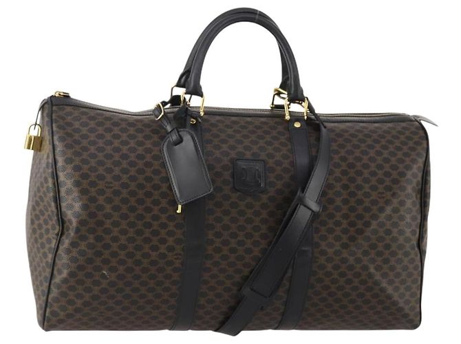 Céline CELINE Macadam Canvas Boston Bag PVC Leder 2way Schwarz Gold Auth 180526A Golden