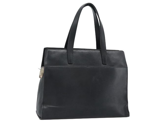 Bolso de mano LOEWE de cuero negro plata Auth ka4565A