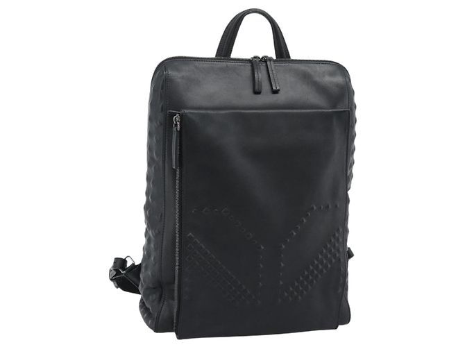 MCM Backpack Leather Black Silver Auth ka4605A Silvery