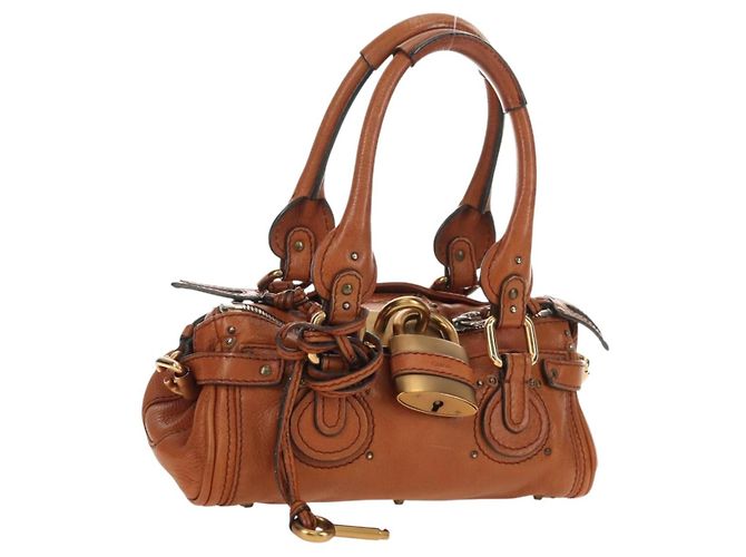 Chloé Sac à main mini Paddington Chloe en cuir marron argent or Auth am11785SAM Argenté Doré