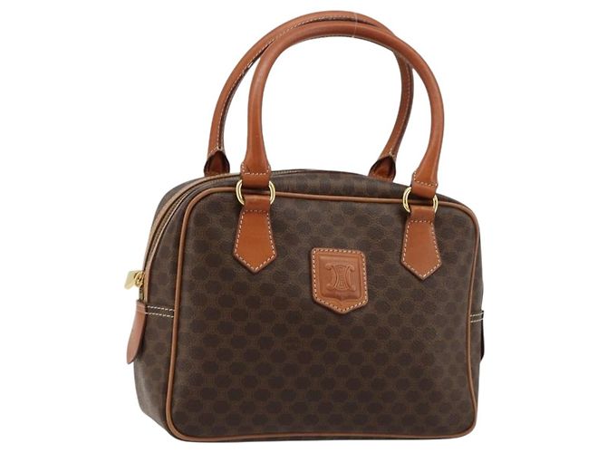 Céline Bolsa CELINE Macadam Canvas PVC Couro Marrom Ouro Auth 182920A Dourado