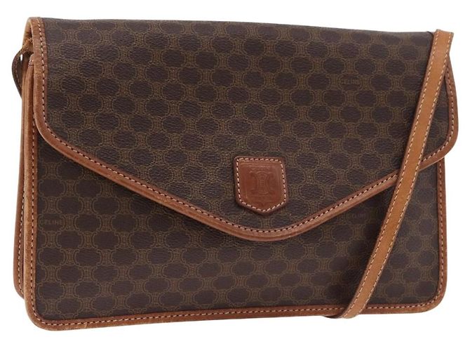Céline Borsa a Spalla CELINE Macadam Canvas PVC Pelle Marrone Oro Auth 183962 D'oro
