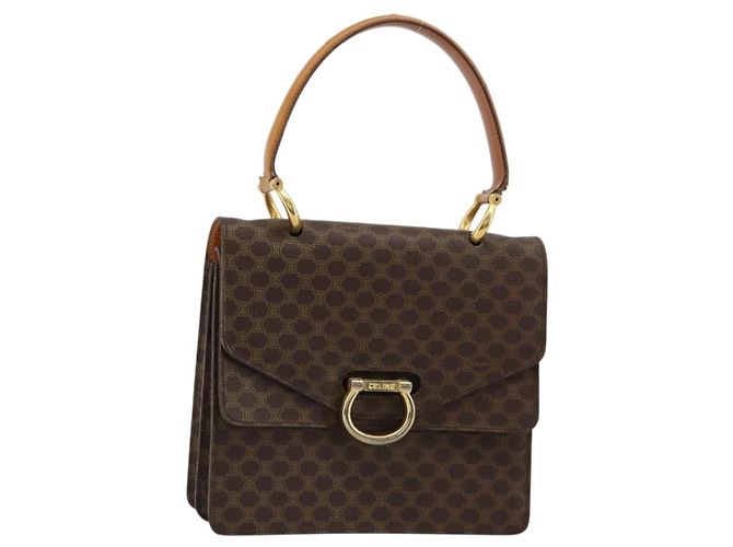 Céline Bolsa CELINE Macadam Canvas PVC Couro Marrom Ouro Auth 182108 Dourado