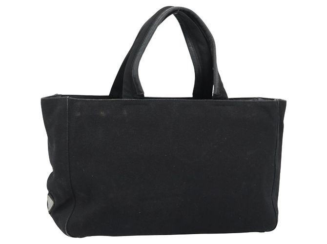 PRADA Hand Bag Canvas Black Silver Auth bs35438 Silvery