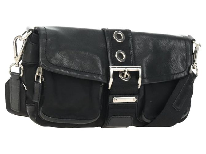PRADA Shoulder Bag Nylon Black Silver Auth yk20454SAV Silvery