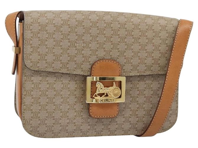 Céline Bolsa de Ombro CELINE Macadam Canvas PVC Bege Ouro Auth 184209 Dourado