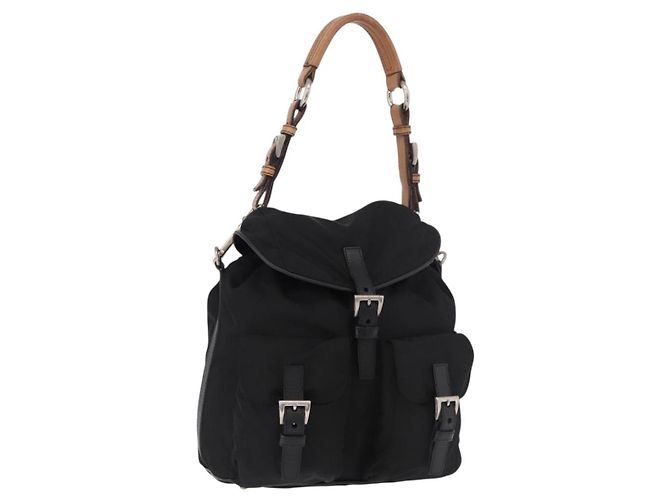Borsa a tracolla PRADA Nylon Nero Argento Auth 184177A