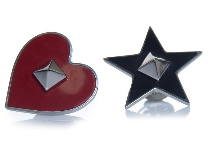 Valentino, set di 2 spille con cuore e stella Nero Argento Rosso