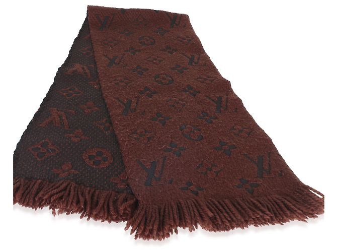 Sciarpa Louis Vuitton in lana Logomania con monogramma marrone e frange