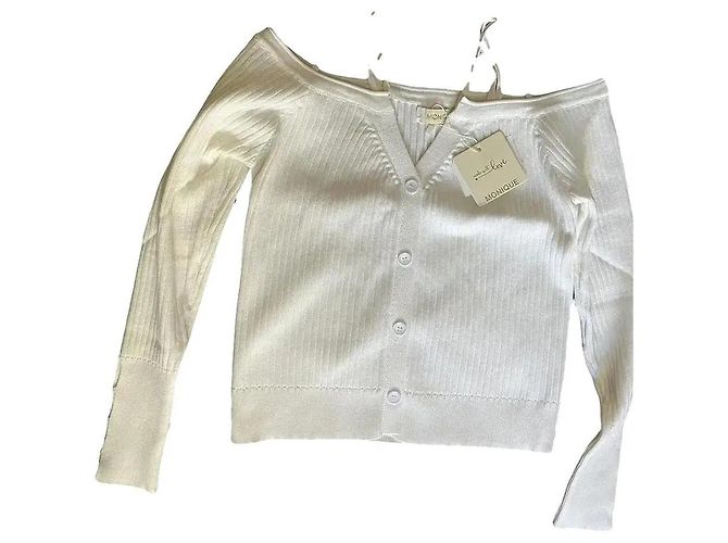 Autre Marque Monique Weißer Rippstrick-Cardigan mit Cold-Shoulder