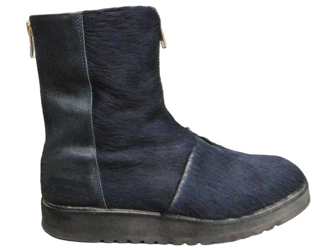 Autre Marque YMC Schwarze Leder- und Ponyleder-Stiefeletten