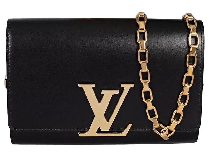 Louis Vuitton Clutch de Couro Preto com Corrente
