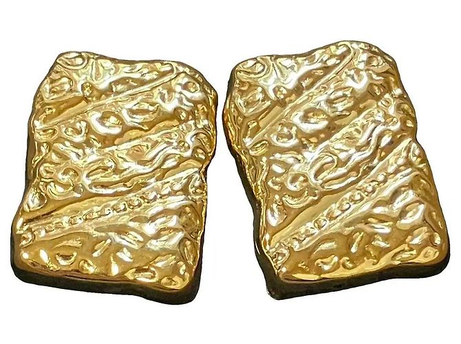 Autre Marque Gold-Toned Textured Rectangular Statement Earrings Golden