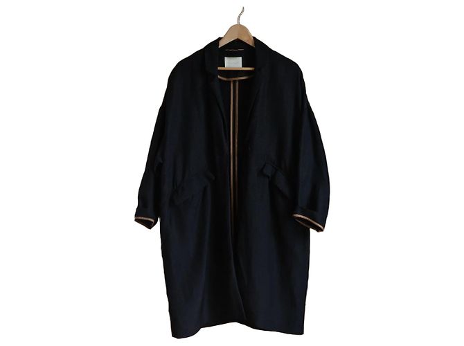 Autre Marque Abrigo oversize largo Momoni negro de lino y viscosa