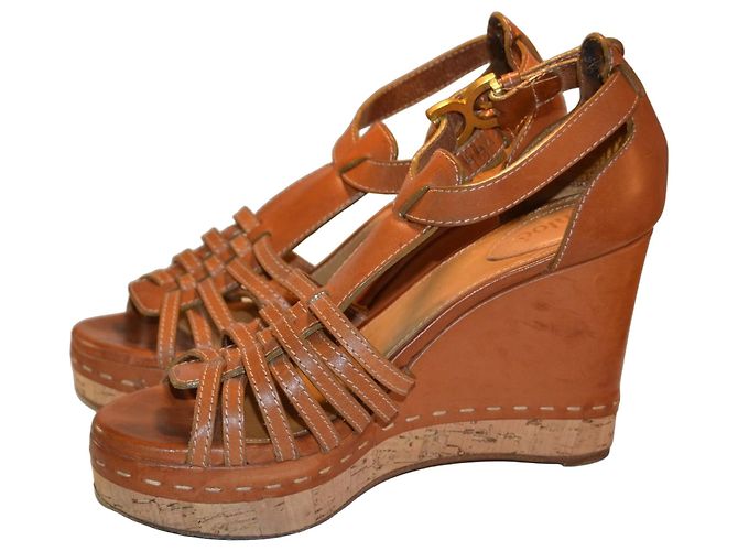 Chloé Sandali con Zeppa in Cuoio Marrone