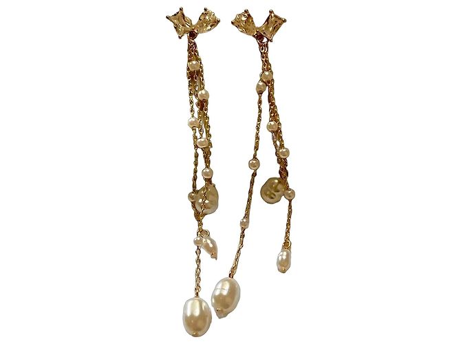 Autre Marque Brincos pendentes de laço com pérolas e cristais Branco Dourado