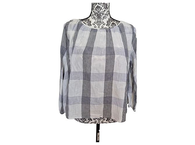 Bellerose Iroko Oversize Baumwollbluse Kariert - Weiß/Blau/Schwarz