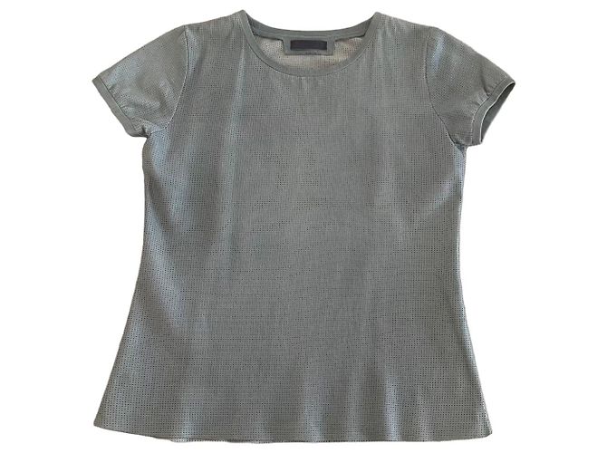 Stouls Perforiertes Lammleder T-Shirt - Graugrün Hellgrün