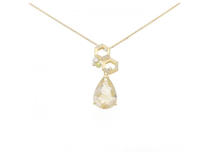 Autre Marque Collar de cuarzo rutilado Au750 Dorado
