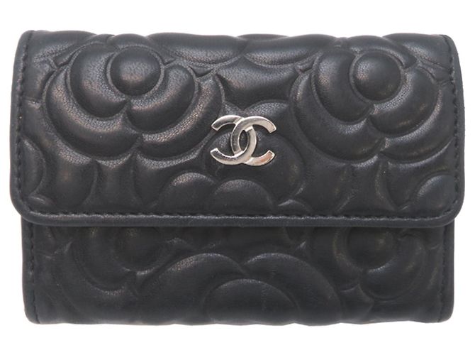 Chanel Camellia Lammfell Kartenetui Schwarz