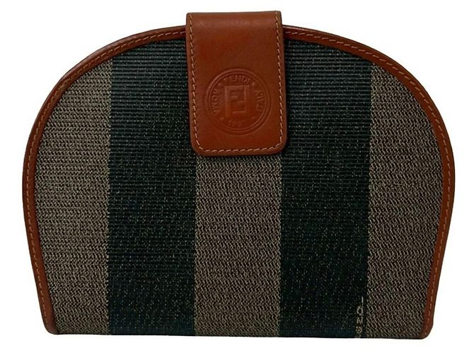 Fendi Vintage Pecan Pattern Leather Bi-fold Wallet Brown Black Khaki