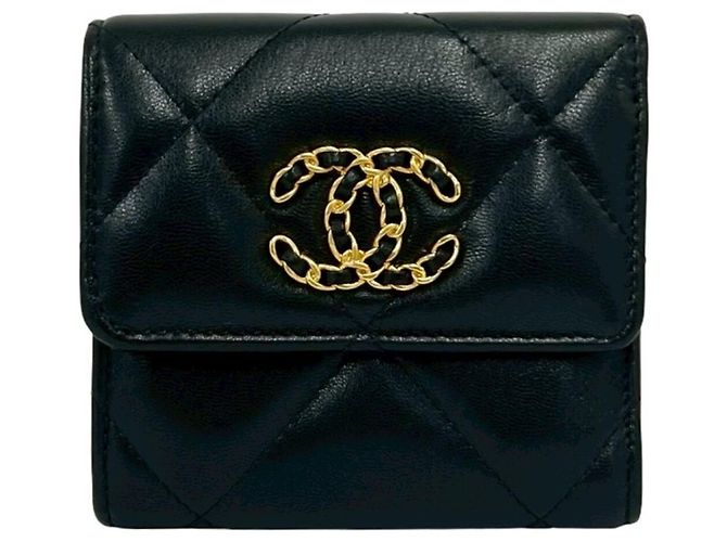 Chanel Matelassé Coco Mark Lambskin Tri-fold Wallet Black