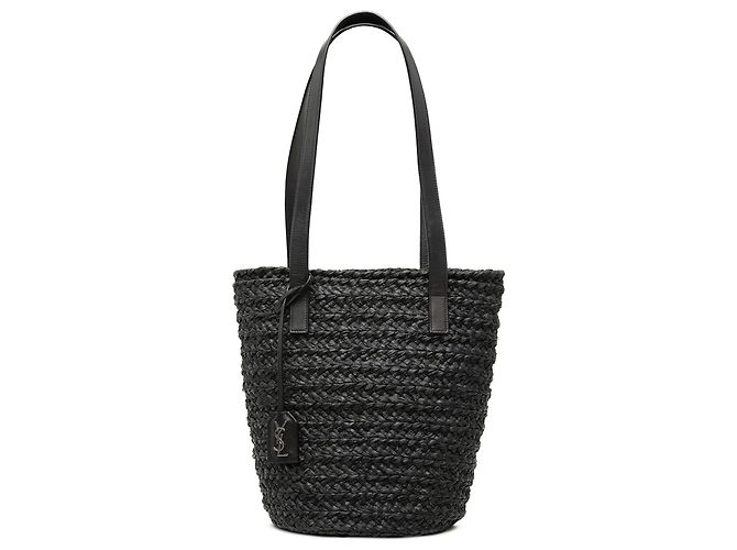 Bolso Tote Saint Laurent Black Small Raffia Panier Negro