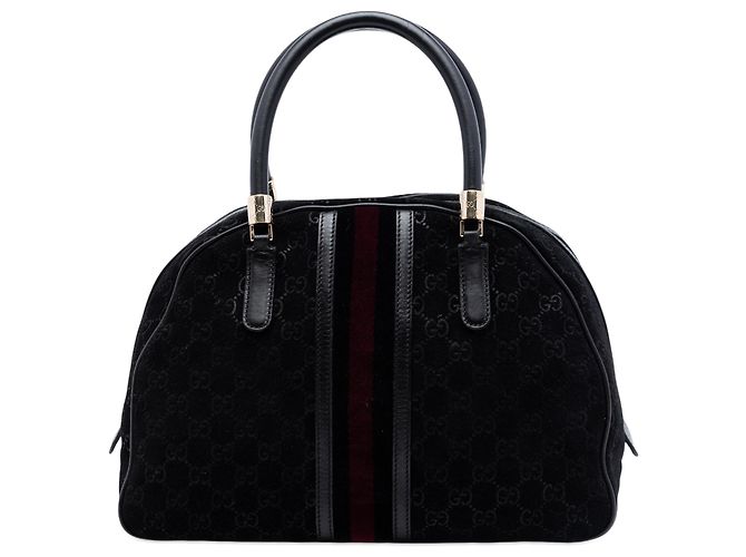 Sac à main dôme Gucci Black GG Suede Web Noir