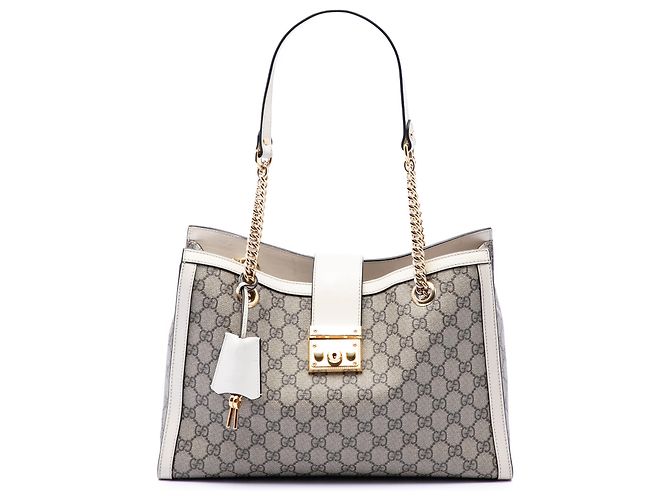 Padlock Tote Gucci Beige Medium GG Supreme con lucchetto