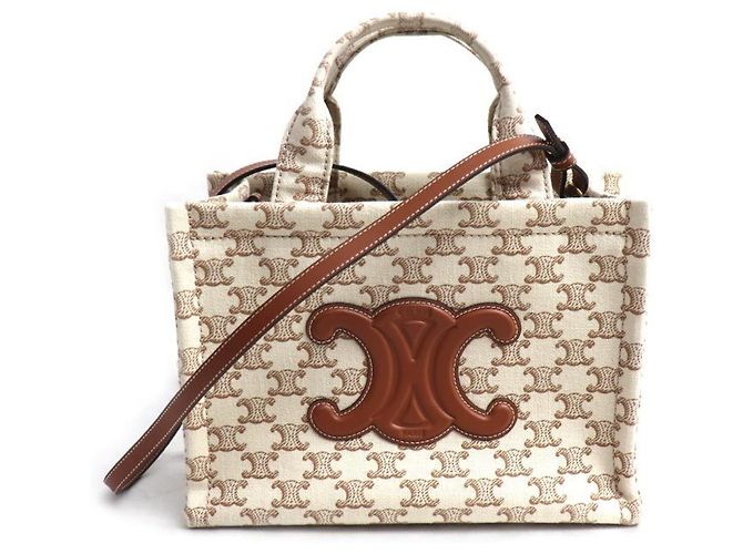 Céline CELINE Triomphe Small Cabas Thais Shoulder Bag Marron Beige