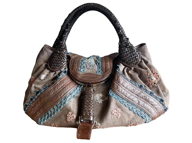 Bolsa Fendi Spy Marrom Bege Metálico