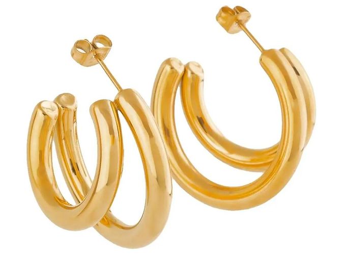 Autre Marque Boucles d'oreilles double créole dorées
