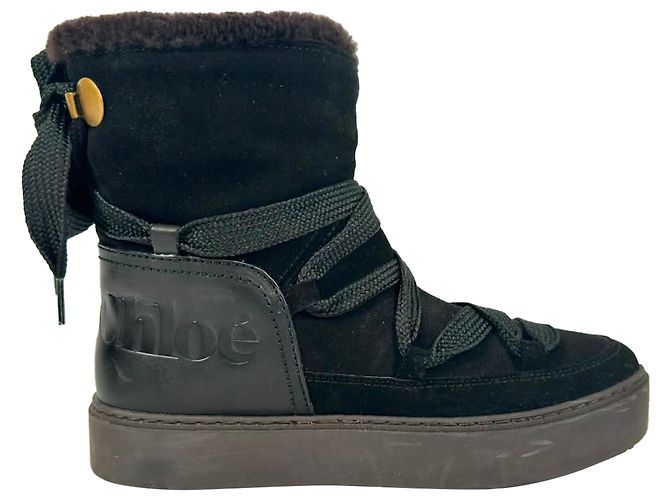 See by Chloé Charlee Shear-Lined Snow Boots in Black Suede