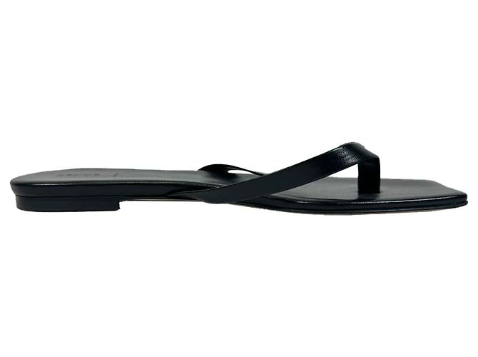 Aeyde Square-Toe Thong Slide Flat Sandals in Black Leather