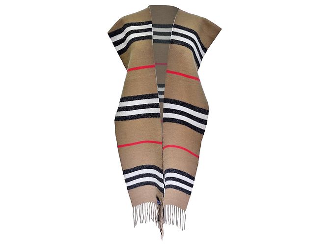 Burberry Icon Stripe Pattern Schal aus beigem Merinowolle