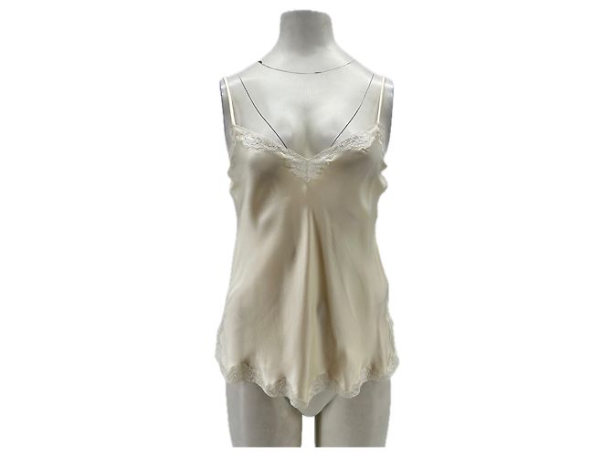 Vannina Vesperini Top in seta e pizzo crema Beige