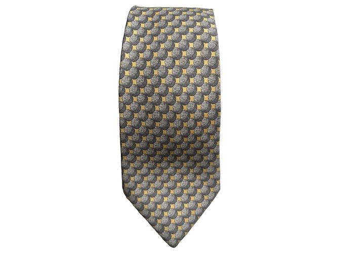 Hermès Silk Tie with Golf Ball Pattern Grey Yellow