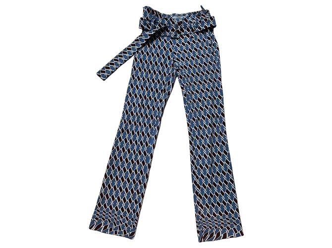 Prada Calça Larga Estampada em Viscose Marrom Branco Azul