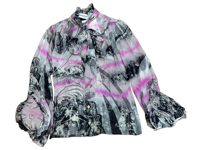Blusa Emilio Pucci in seta stampata con fiocco Nero Rosa Multicolore Grigio