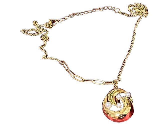 Autre Marque Colar dourado com pérolas e pingente