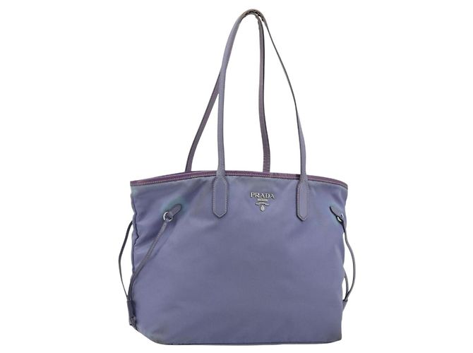 Borsa Tote PRADA in nylon viola argento Auth 183451 Porpora