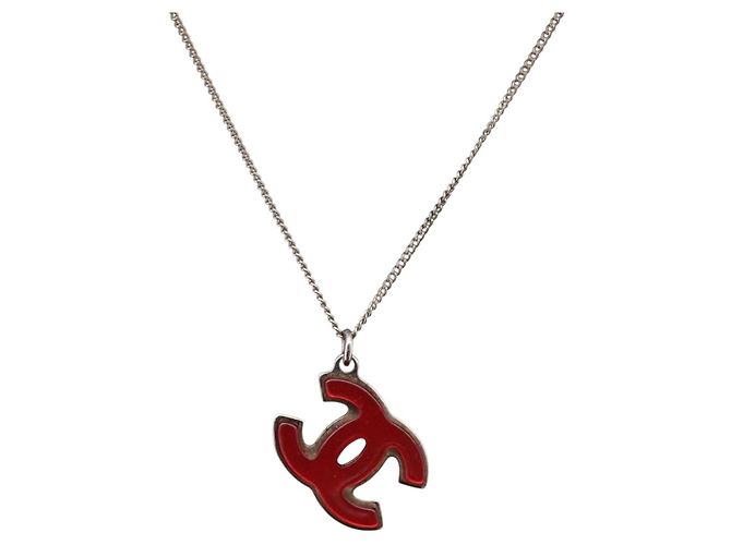 CHANEL COCO Mark Halskette aus Metall Silberton CC Auth 182942M