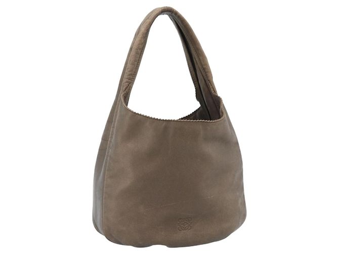 Borsa a tracolla LOEWE in pelle marrone argento Auth 183041A