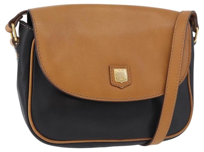 16 Céline Borsa a Spalla CELINE in Pelle Nera e Oro Auth gh2104 Nero D'oro