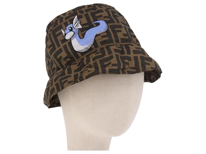 Gorra Bucket FENDI x FRGMT x POKMON ZUCCA Canvas Mini-Dragon Marrón Auth 161464SM Castaño Negro 
