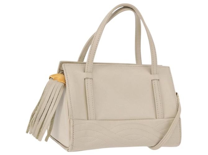 Bolsa FENDI de couro 2way Bege Ouro Auth 183874